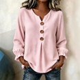 thumbnail image 4 of Yigetop Long Sleeve Shirts for Women Fall Fashion V Neck Button Blouse Casual Loose Fit Lightweight Tops Soft Breathable Shirts for Daily Work Outfits Pink XXL, 4 of 4
