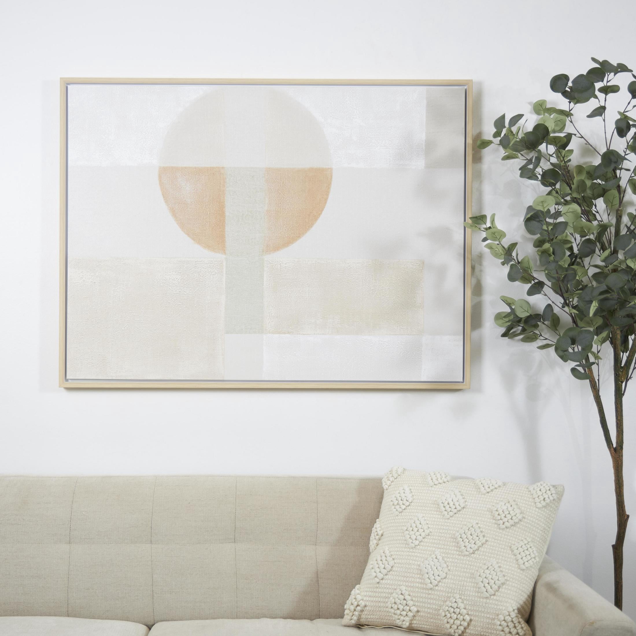 36" x 47" Mid Century Modern Shape Geometric Framed Wall Art with Pink and Sage Accents, by DecMode