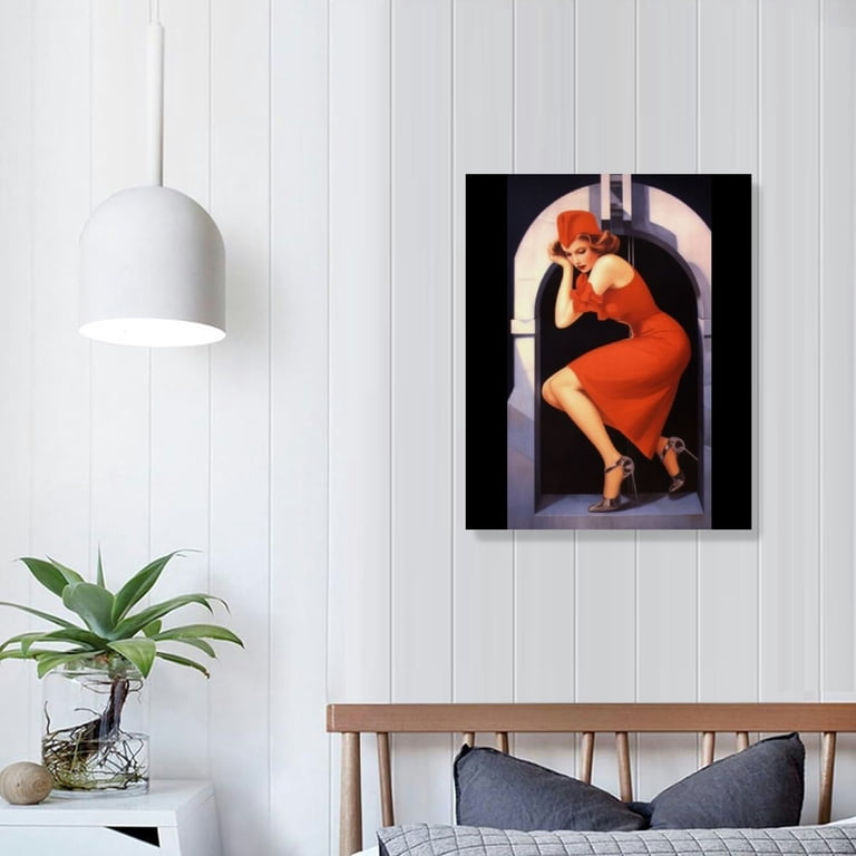 Nawypu Retro Pinup Girl CANVAS PRINT Vintage Poster Peek Paintings