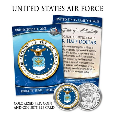 Military Coin Display - United States AIR FORCE * Emblem * JFK Half Dollar Coin MILITARY