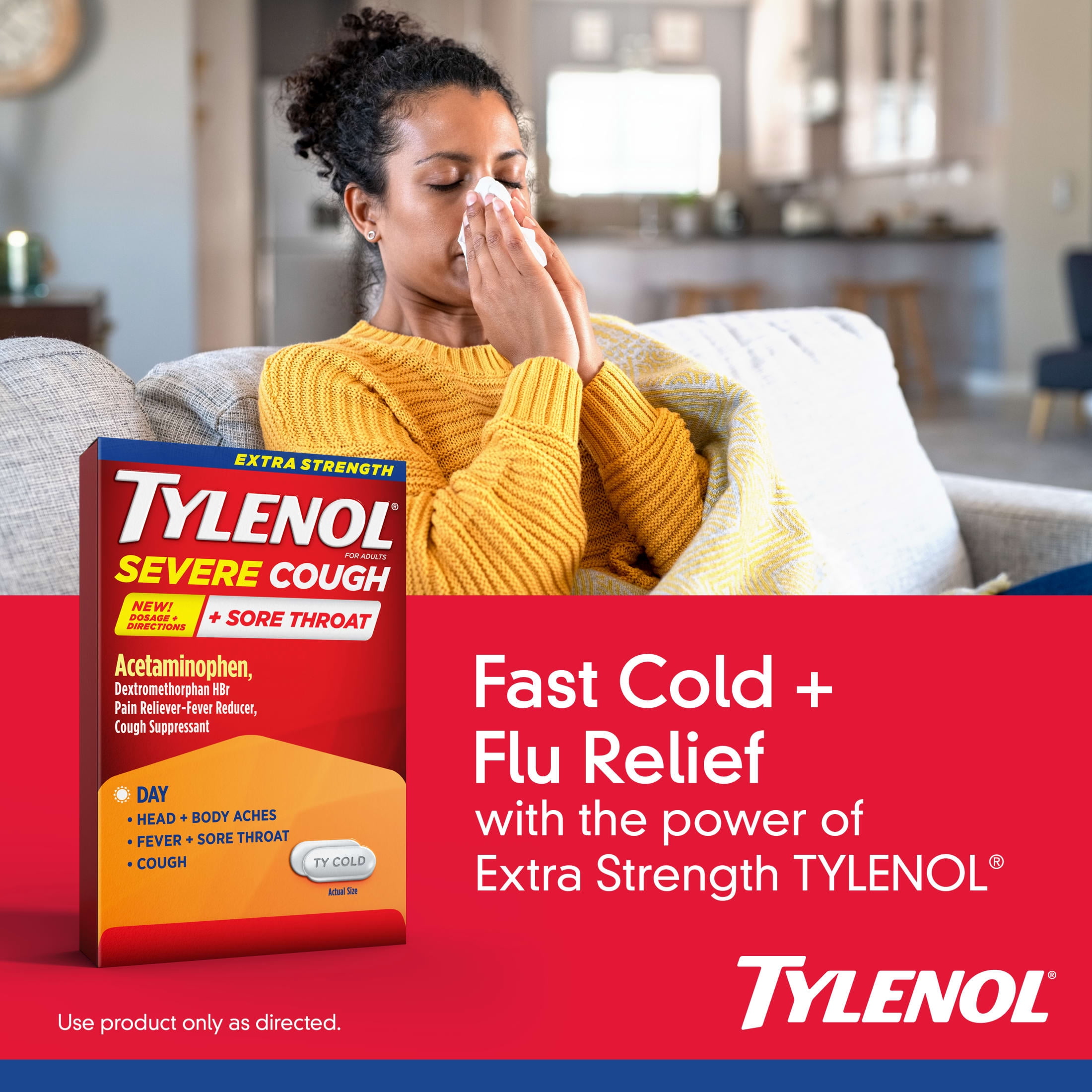 Tylenol Extra Strength Severe Cough + Sore Throat Caplets, 24 Count