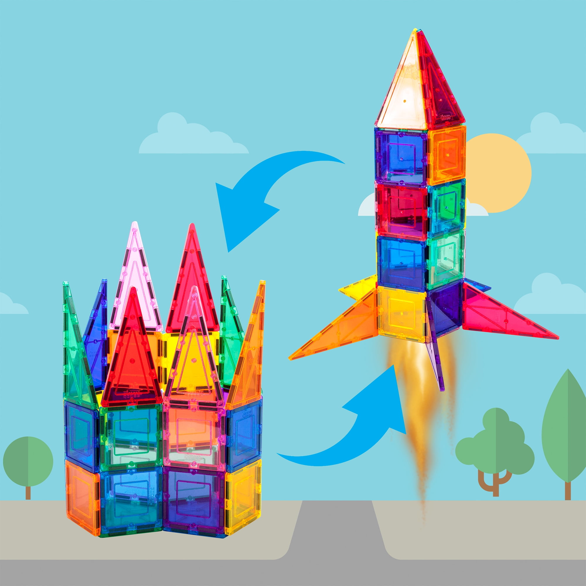 PicassoTiles 32 Piece Magnetic Building Block Rocket Booster Theme