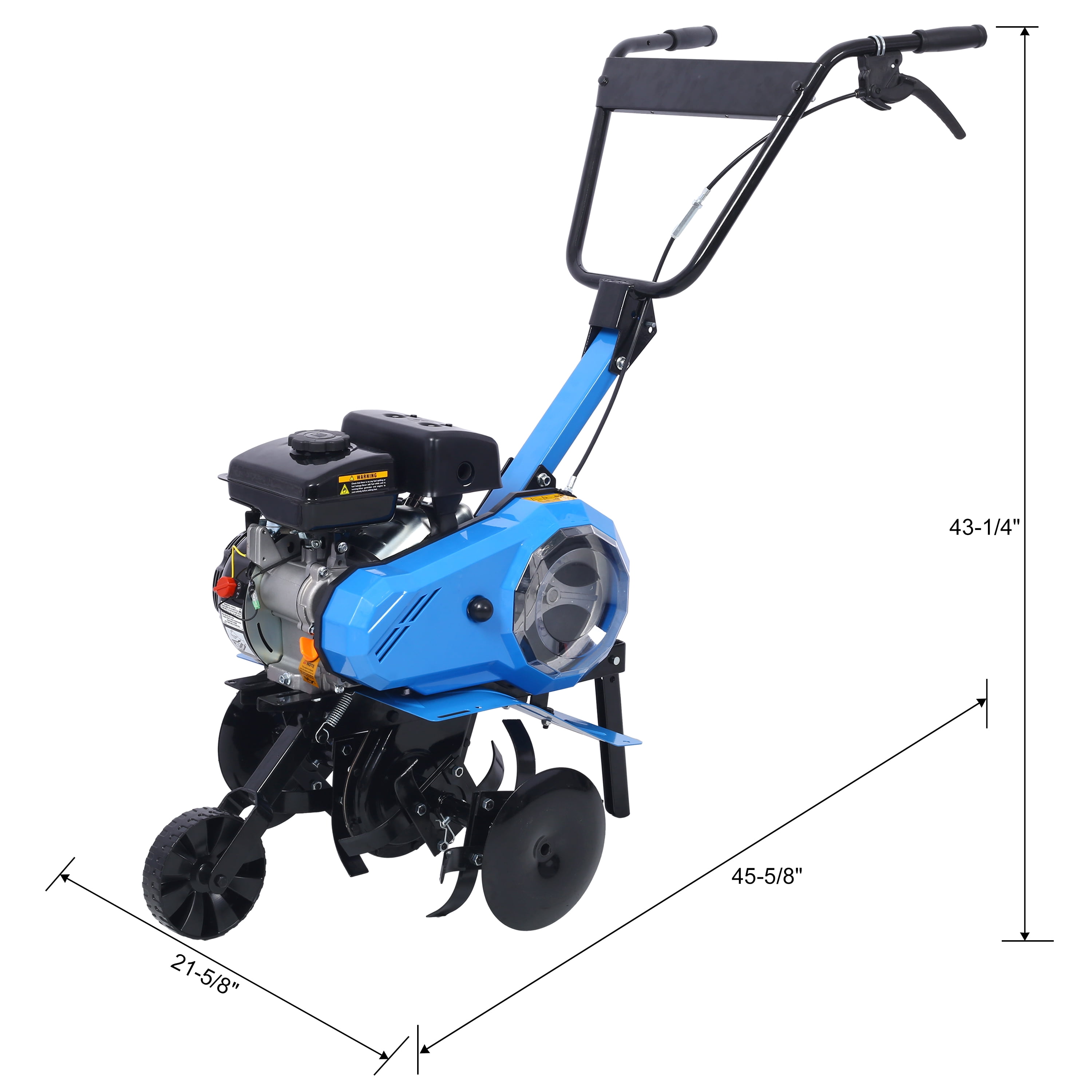 LuckyNote 78.5CC 4-Cycle Gas Tiller and Cultivator 2-in-1, 18 Inch Tilling Width, Adjustable Depth with Wheels Blue
