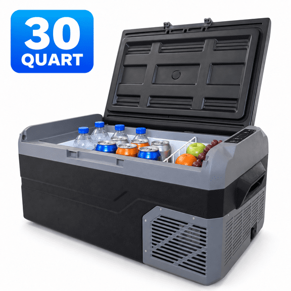 30 Quart 12V Car Refrigerator, Portable Compressor Freezer Cooler, Low Noise & Energy Saving Car Fridge for RV Truck Camper Camping Road Trip