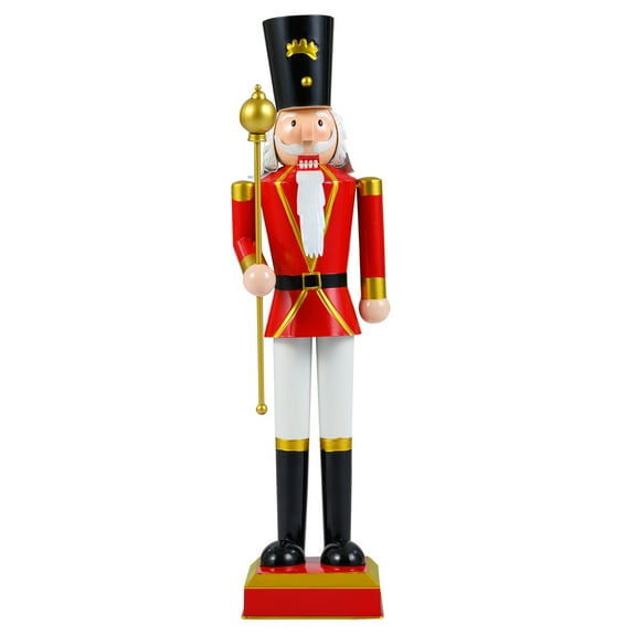 Gymax 32.5'' Outdoor Christmas Nutcracker w/High Hat & Beautiful Scepter Uniform & Boots Black