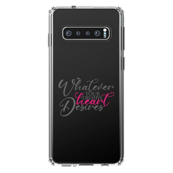 DistinctInk Clear Shockproof Hybrid Case for Samsung Galaxy S10  PLUS (6.4" Screen) - TPU Bumper Acrylic Back Tempered Glass Screen Protector - Whatever Your Creative Heart Desires