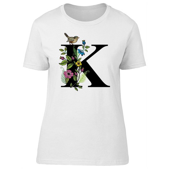 Letter K With Birds And Plants T-Shirt Women -Image by Shutterstock, Female XX-Large