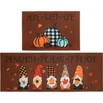 Fall Gnomes Kitchen Rugs and Mats Anti Fatigue, Buffalo Plaid Pumpkins Kitchen Mat Set of 2 Piece, Home Sweet Home Seasonal Thanksgiving Holiday Low-Profile Floor Rug 17.7"X47.2" 17.7"X23.6"