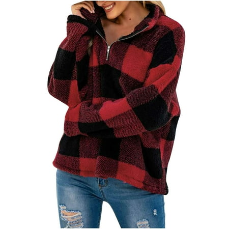 

Trench Coats for Women faux Leather Jacket Women Trendy Women Warm Turtle Neck Zipper Plaid Print Plush Casual Outerwear Top Cardigan for Women on Sales Corduroy Jacket Women Wine L