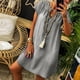 thumbnail image 4 of Puntoco Vestido De Manga Corta Con Cuello En V, Vestido Hasta La Rodilla De Mezclilla Lavada Con Cuello En V De Manga Corta Para Mujer De Primavera Y Verano Gris M, 4 of 7