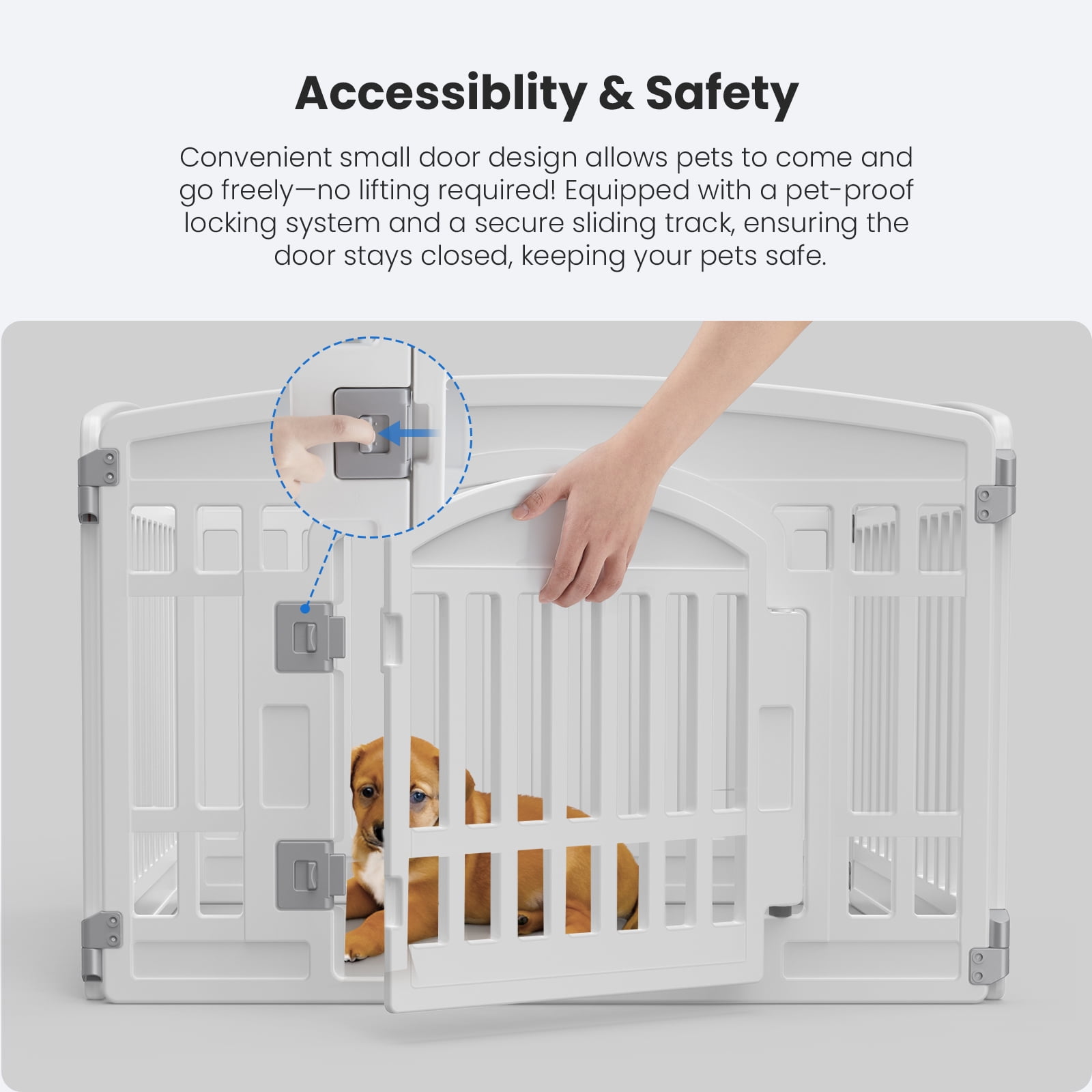 edx Dog Playpen, 4-Panel 24" Foldable Pet Pen with Door, Indoor/Outdoor Puppy Pen, Customizable, White