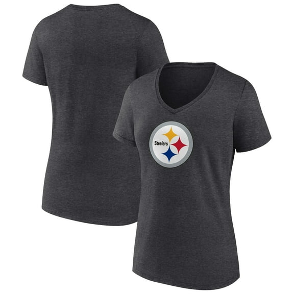 Women's Charcoal Pittsburgh Steelers Primary Team Logo V-Neck T-Shirt