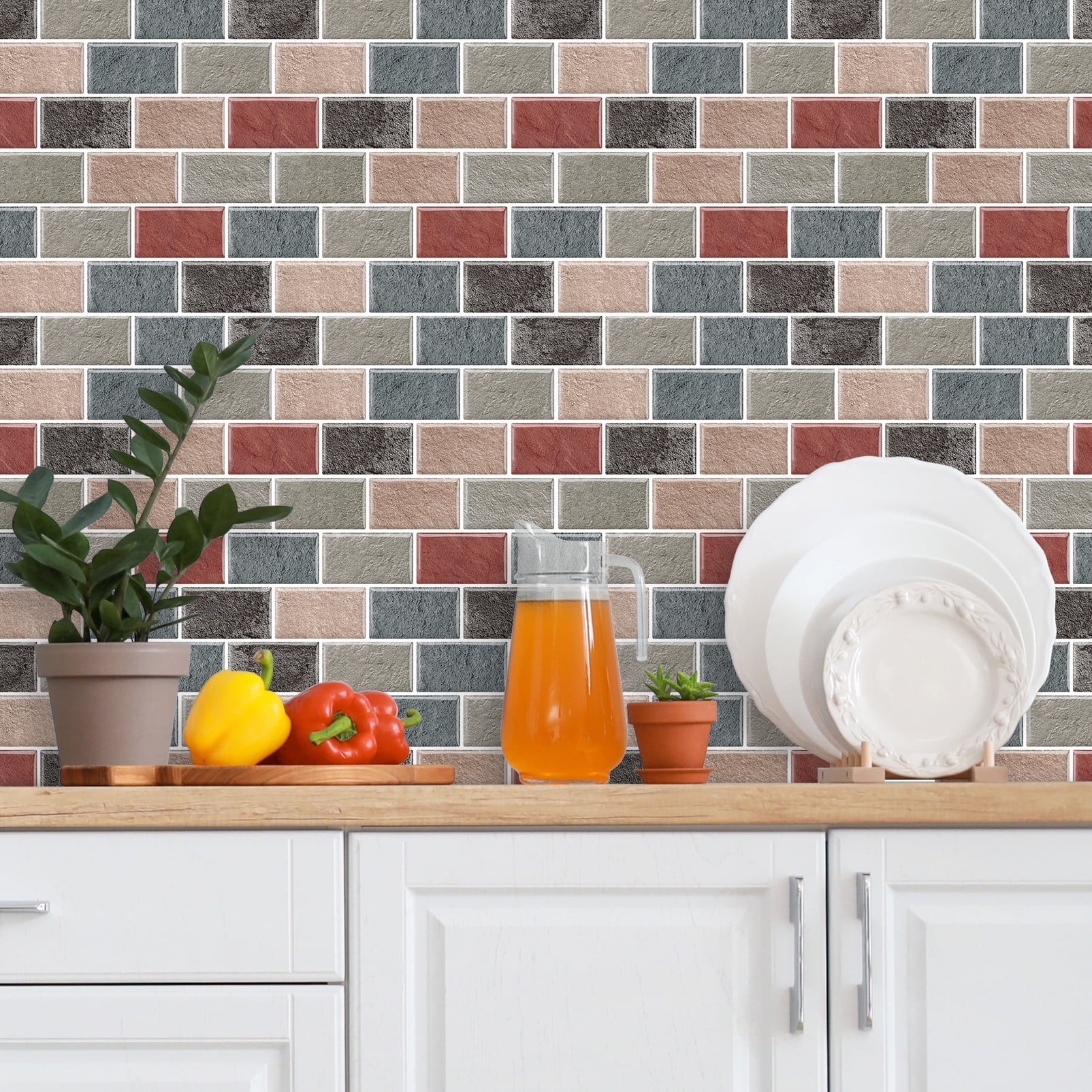 DEWOO Peel and Stick Backsplash - 10 Sheets of 12"×12" - 3D Adhesive Peel and Stick Tile Backsplash for Kitchen, Bathroom, Wall Tile, Multicolor
