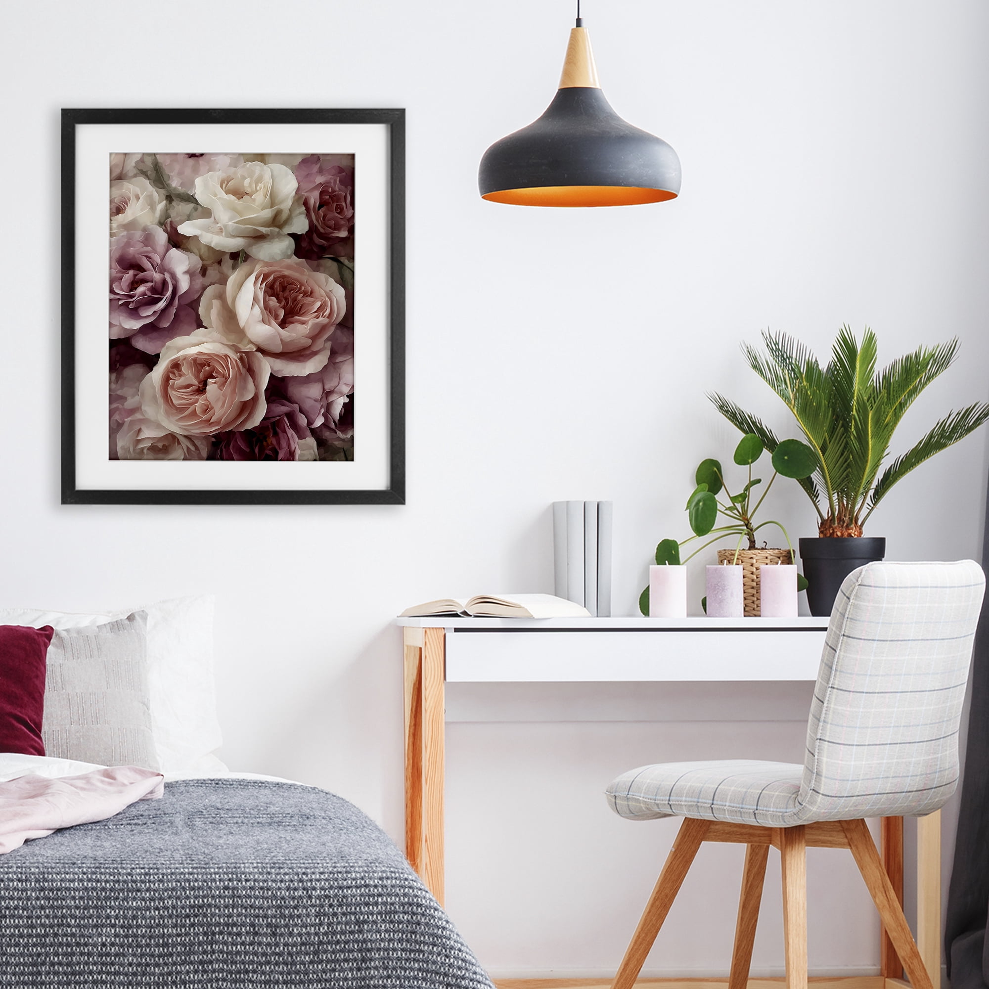 Stupell Industries Sweet Roses in Blush Pink Black Framed Print Under Glass, design by Franklyn Gregory