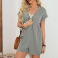 thumbnail image 6 of aidice Summer Rompers for Women Low V Neck Short Sleeve Button up Ruched Loose Casual Shorts Jumpsuits, 6 of 7