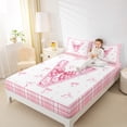 thumbnail image 4 of Feelyou Girly Monogrammed V Full Size Sheets, Cartoon Pink Bownknot Ribbon Bed Sheets, Princess Buffalo Plaid Sheet Sets, Breathable Home Decor, 4-Piece, 4 of 7