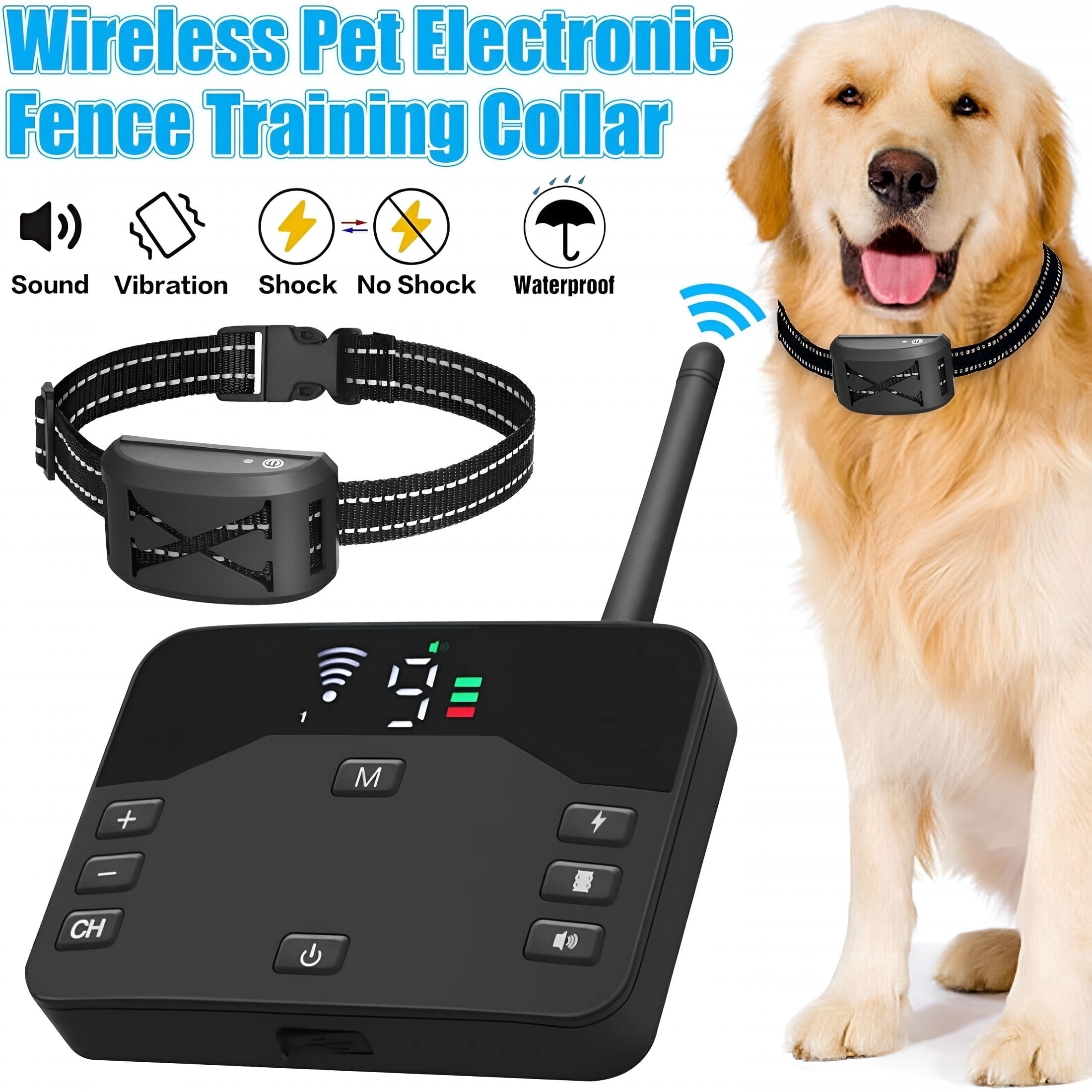 GJX 2026 New Wireless Dog Fence,Outdoor Electric Pet Containment System with Remote,Waterproof Training Collar with Adjustable Vibration and Shock,Safe Effective,Boundary Container for 3 Dogs