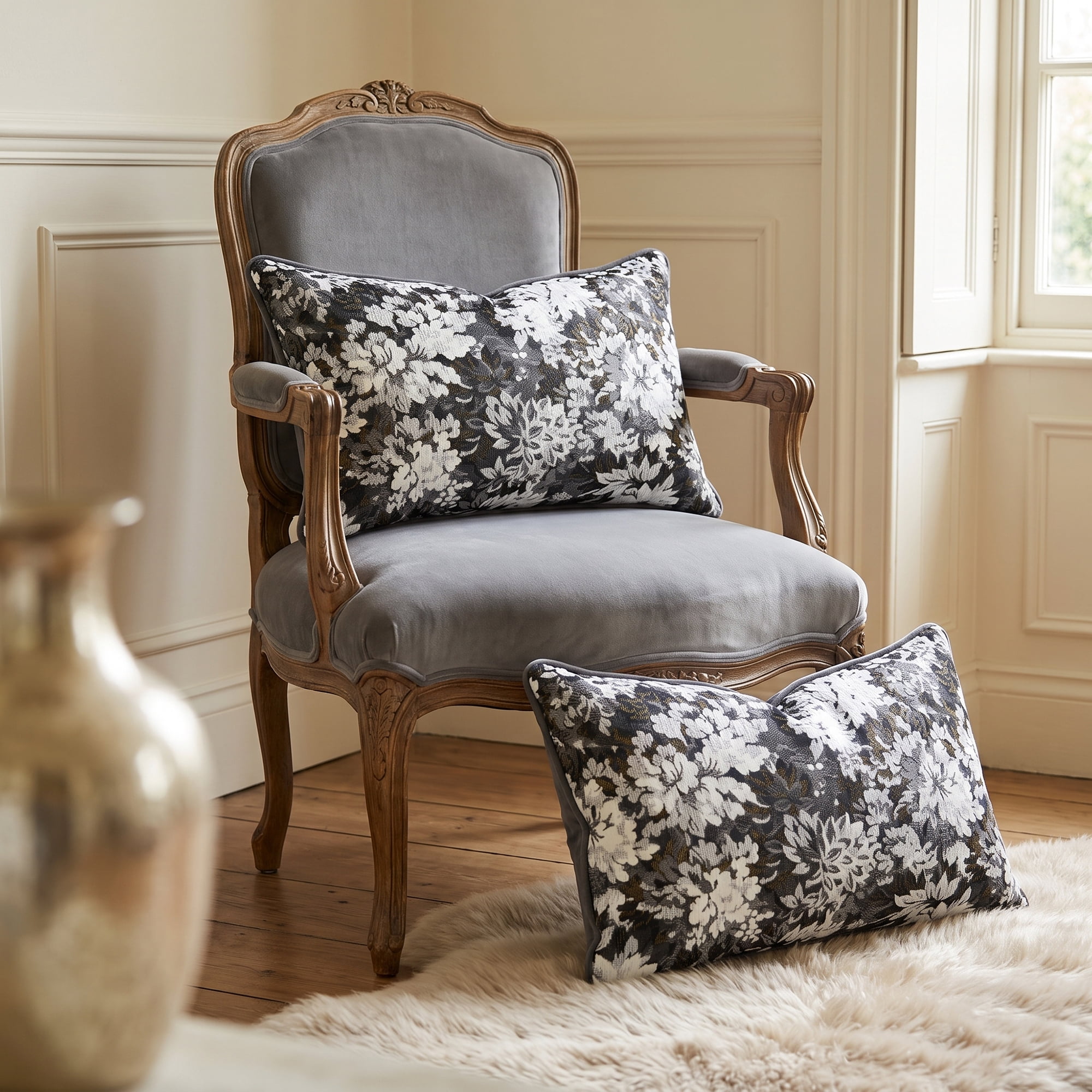 Unique Bargains Floral Throw Pillow Cover with Piped Edge Decor Cushion Case Black 20"x12"