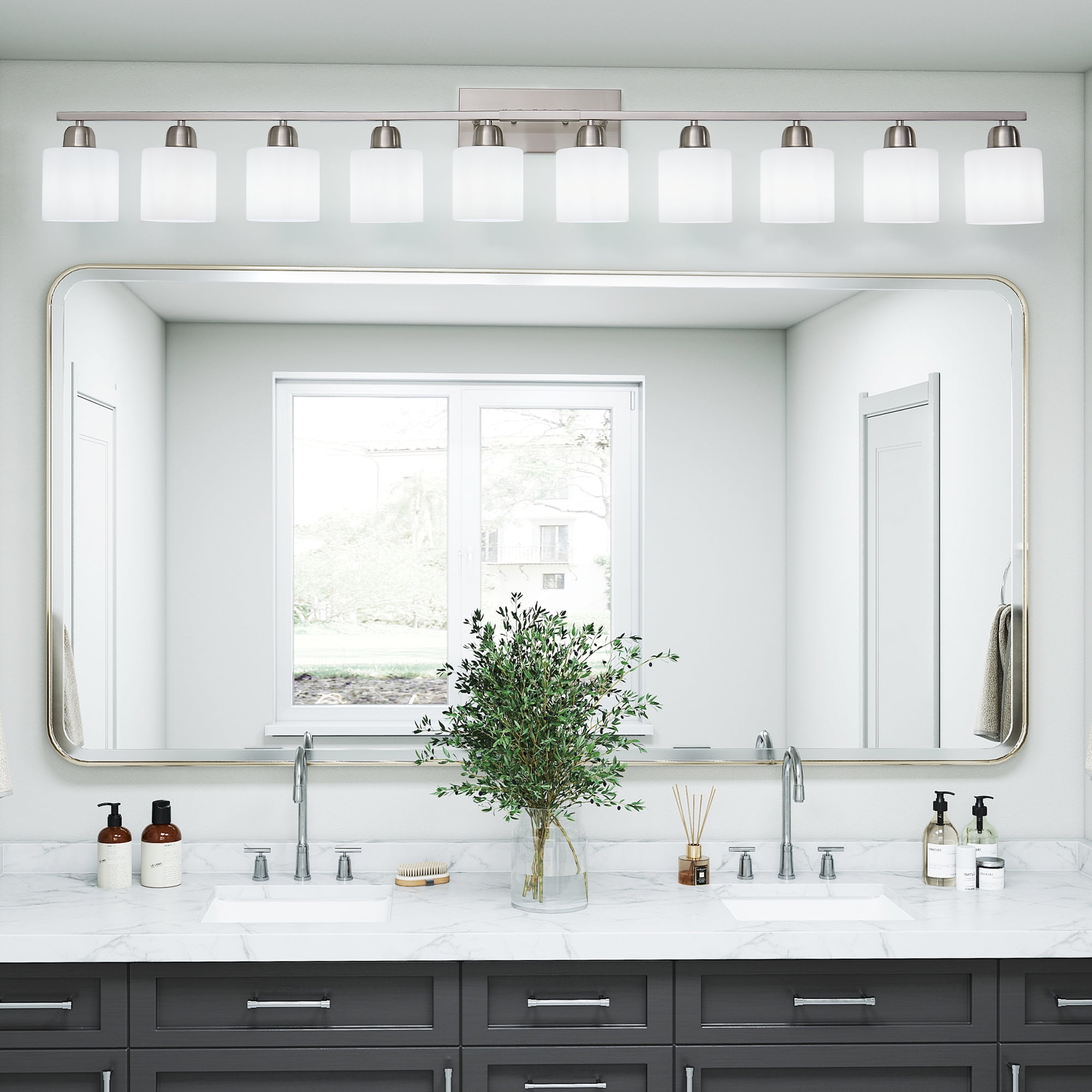 10 Light bathroom lighting fixtures 65 inch over mirror Nickel Vanity Lights&nbsp; for Mirror Bedroom/BathroomLiving Room 10*E26 Base Up and Down Reversible Mounting