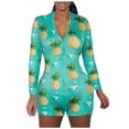 thumbnail image 3 of Justaucorps à Manches Longues pour Femmes, Mode, Col en V, Imprimé Floral, Combinaison à Manches Longues, Vêtement de Nuit, Justaucorps, 3 of 3