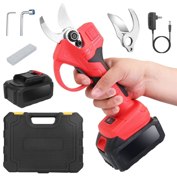 Cordless Pruning Shears 21V Electric 40mm Tree Branch Cutter with 2 Rechargeable Batteries Sharpening Stone Blade Replacement Carry Box