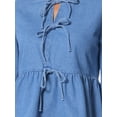 thumbnail image 5 of INSPIRE CHIC Women's Denim Tops Tie Front Puff Sleeve Ruffle Hem Peplum Blouse Jean Shirts XL Light Blue, 5 of 6