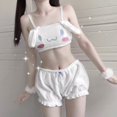 thumbnail image 3 of Ropa interior japonesa Kawaii bordada, conjunto de sujetador tentador con Orejas de conejo de dibujos animados de felpa, disfraz de Cosplay de Anime, lencería con lazo, 3 of 4