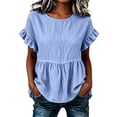 thumbnail image 5 of ClodeEU Women's Round Neck Ruffle Short Sleeve Babydoll Blouse,Casual Loose Peplum Summer Tunic Top Blue,Women's Plus XXL, 5 of 7