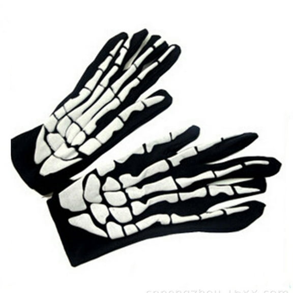 AWZXDE Unisex Short Skeleton Gloves for Halloween Party Performance, Dance Show Hands White