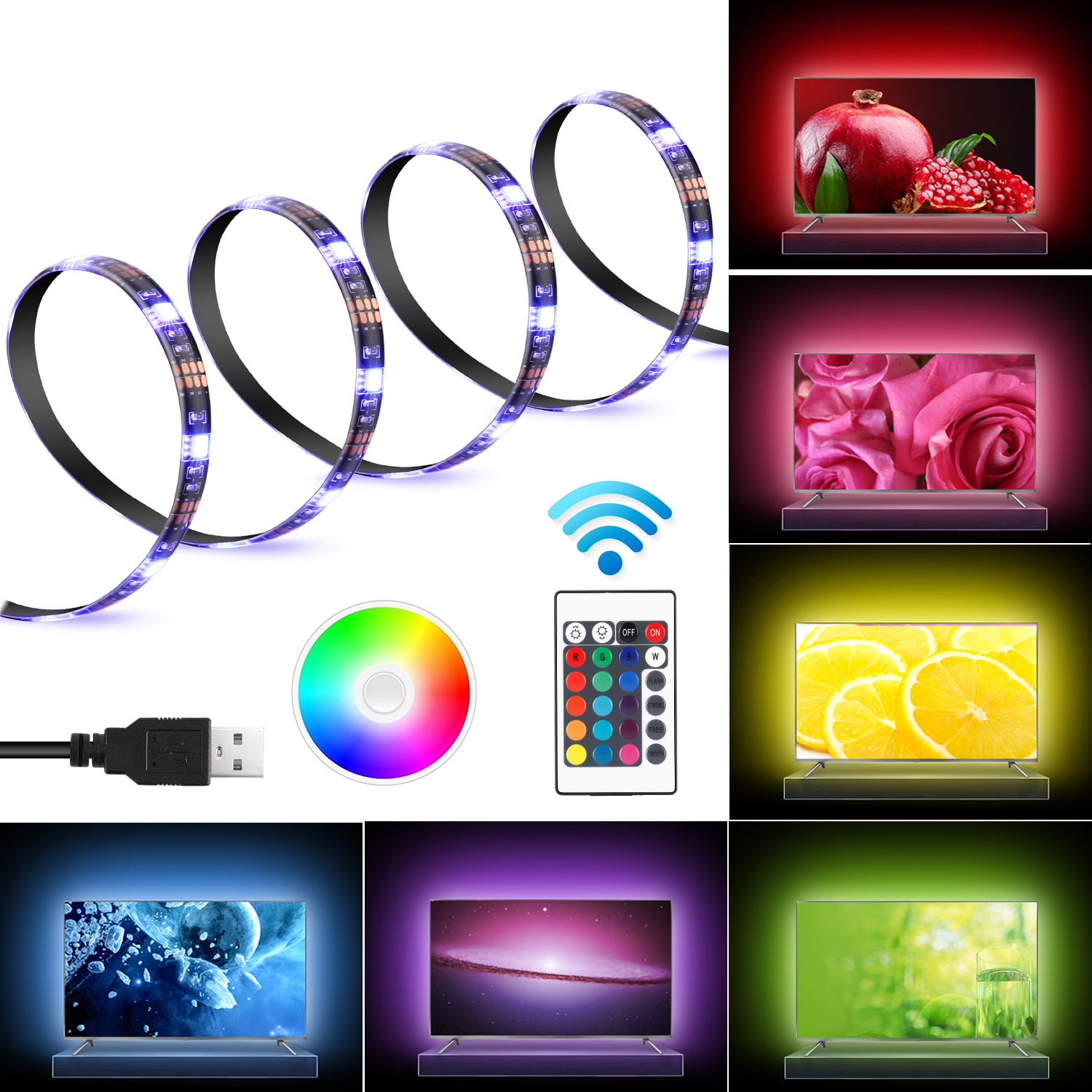 LED Accent Lighting Kit Home Theater TV Backlight Kit Strip Lights Power Adapter 