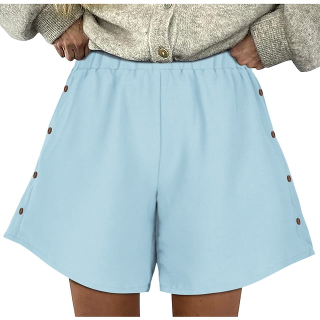 Gspmoly Shorts de Course pour Femmes, Shorts de Sport Décontractés Unis à Cordon avec Poche, Shorts de Randonnée pour Femmes Offres Prime Bleu Ciel TG