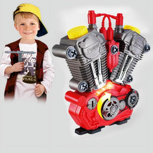 Children Toys Motorcycle Engine Overhaul Play Set With Light Sound DIY Assembly Mechanic Kit Kids Educational Toy Gifts