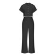thumbnail image 5 of Wyongtao Women's 2 Piece Outfits Short Sleeve Button Crop Top Wide Leg Pants Set with Pockets,Black XL, 5 of 7