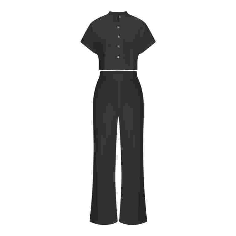 Wyongtao Women's 2 Piece Outfits Short Sleeve Button Crop Wyongtao Women's 2 Piece Outfits Short Sleeve Button Crop