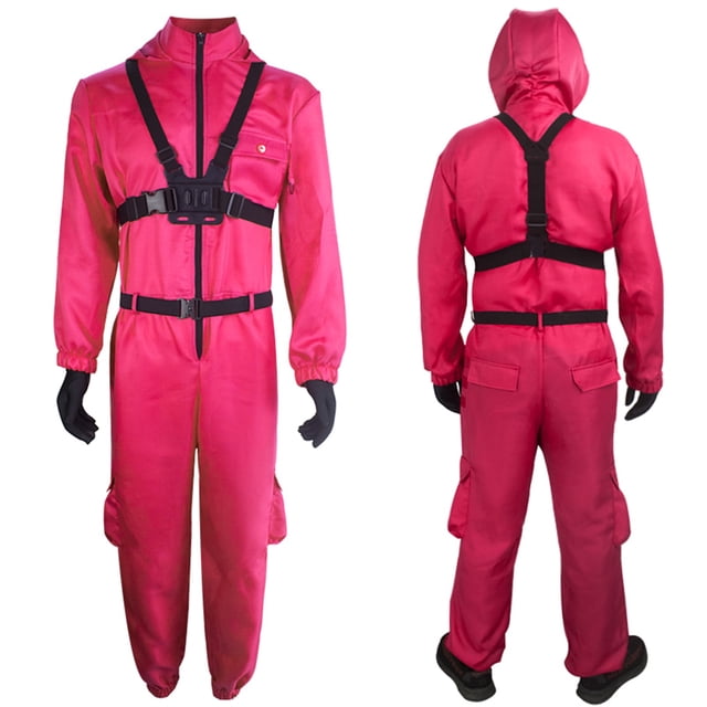 Squid Game Cosplay Costume Jumpsuit, Children's Long Sleeved Solid Color Red Jumpsuit Cosplay Clothing Anime Suit Jumpsuit for Adults (Red) Size: 130