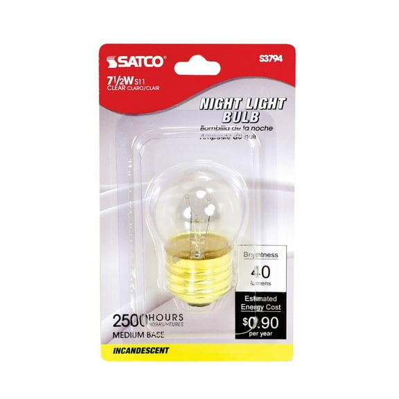 SATCO S3794 Incandescent Light Bulb 7.5 Watt 120V E26 Medium Base Dimmable (20 Pack)
