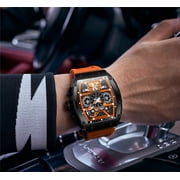 GUANQIN Men Automatic Wrist Watch Skeleton Tourbillon Tonneau Design Waterproof Adjustable Silicone Strap Business Luminous Sapphire Crystal Multifunction Clock