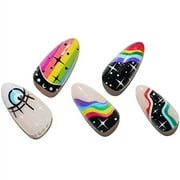 GLAMERMAID Press on Nails Medium Almond for Pride Month, Fake Nails Short Oval Glue on Nails with Rainbow Galaxy for Women UV Finish Acrylic False Nail Kits Reusable Full Cover Stick on Static Nails,