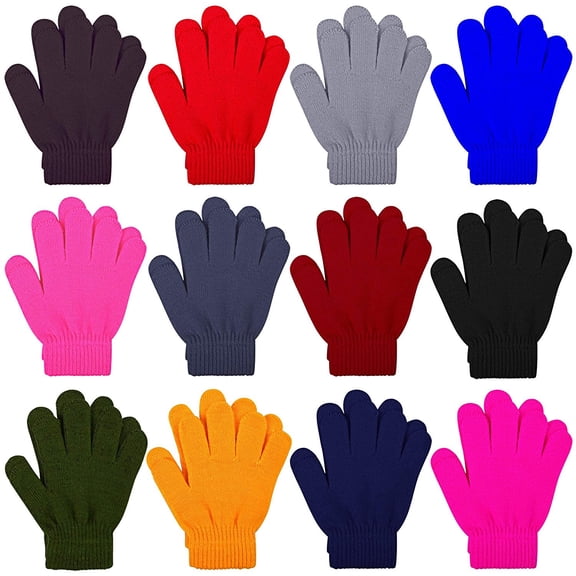 12 Pairs Kid's Winter Magic Gloves Children Stretchy Warm Magic Gloves Boys or Girls Knit Gloves