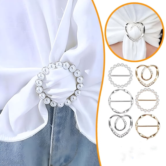 VANIDO Scarf Ring Clips, Shirt Clips for Women Clothing, Corner Knotted Button for Women, T-shirt Clips Ties Clips Clothes Clips, Fashion Metal Round Circle Shirt Clip Buckle