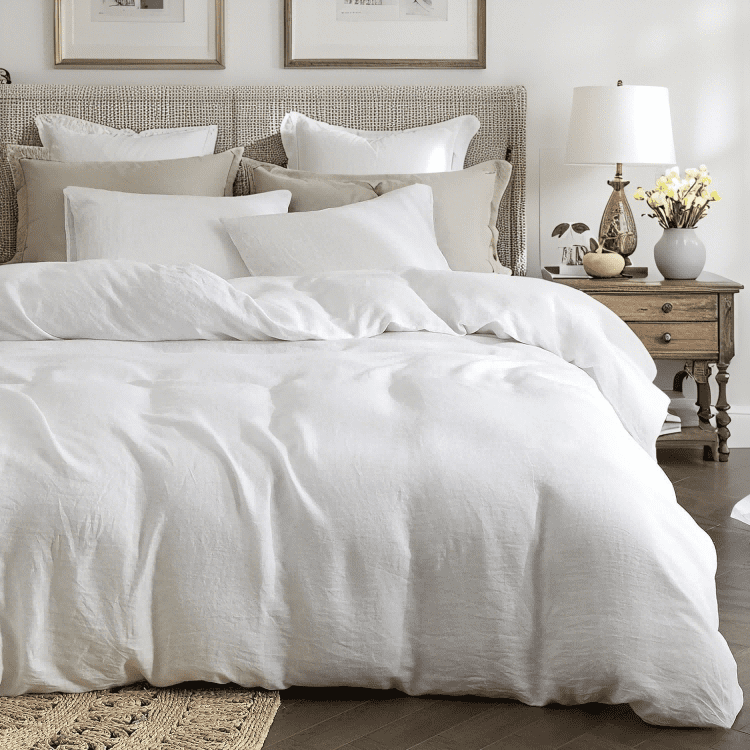 NAYOROOM 100% Organic Cotton Duvet Cover Full Size, 3 Pieces Double Layer Cotton Gauze Bed Set Duvet Cover,Pearl White