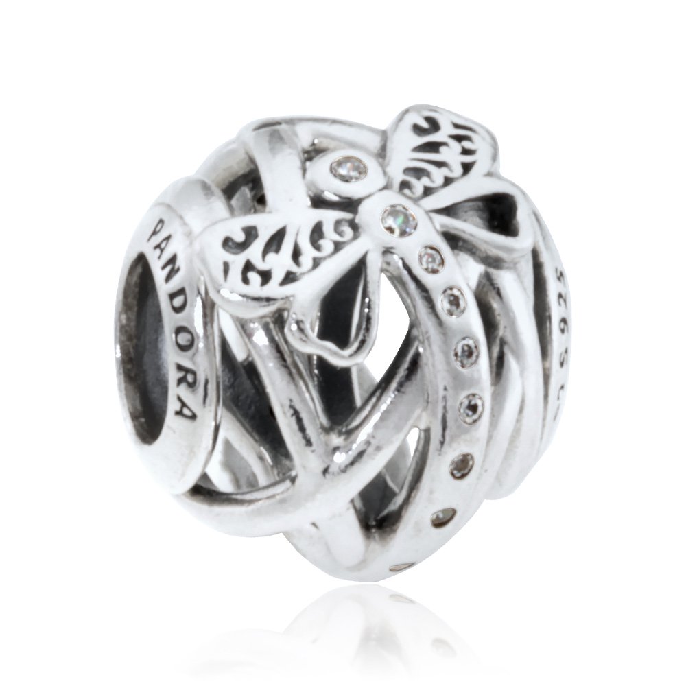 PANDORA Dragonfly charm in sterling silver w/13 micro flushset clear