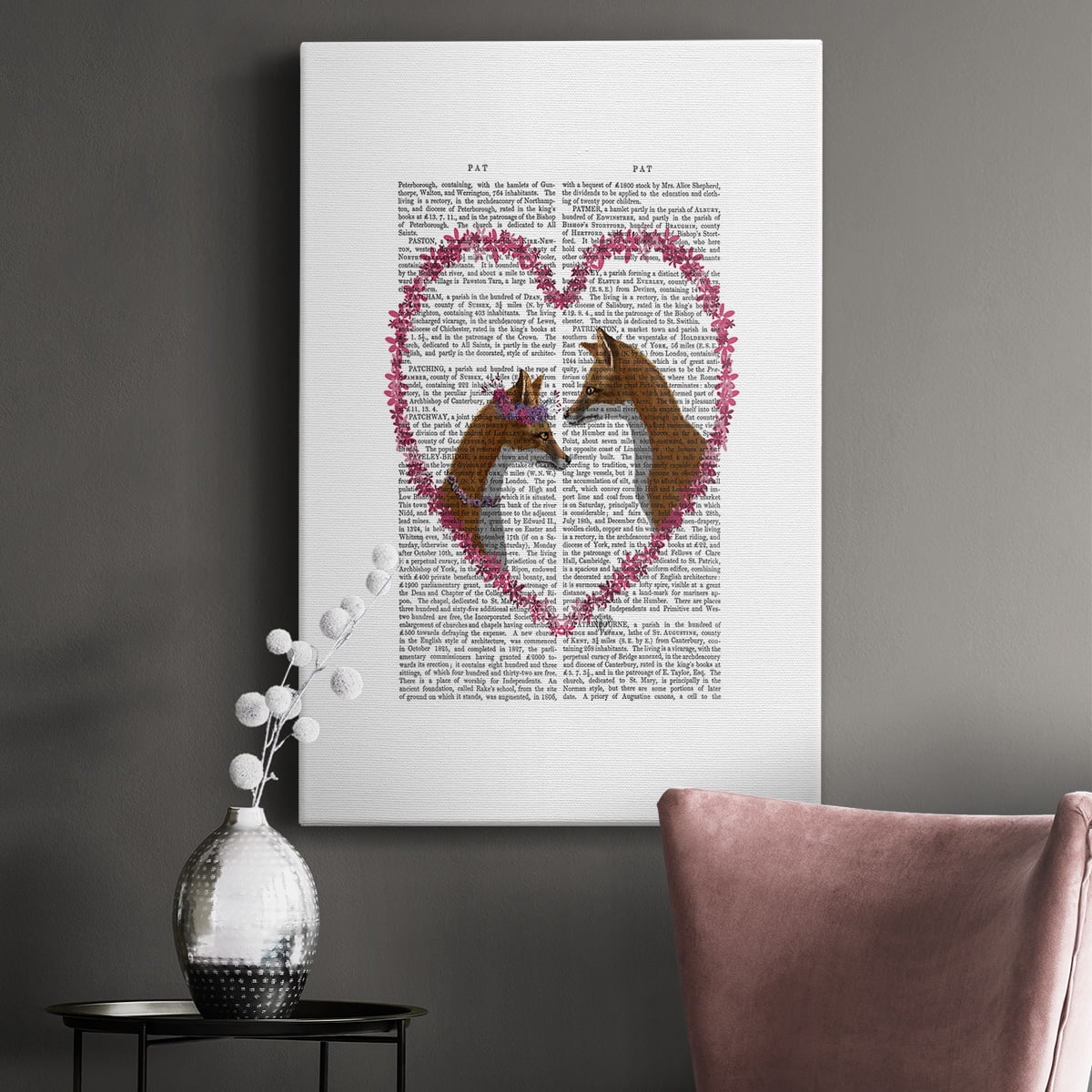 Foxes in Pink Heart Premium Gallery Wrapped Canvas - Ready to Hang