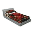 thumbnail image 2 of Ambesonne Leopard Print Fitted Sheet & Pillow Sham Set, Romantic Rose Lace, Twinxl, Red Sand Brown and Dark Grey, 2 of 2