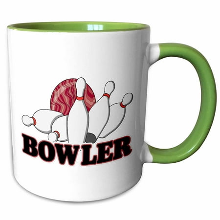 3dRose Bowler Bowling Ball and Pins Sports Design - Two Tone Green Mug,