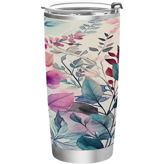 SKYSONIC Watercolor Leaves 20 oz Tumbler Stainless Steel Vacuum Insulated Travel Tumbler with Straw and Lid, Durable Coffee Mug Drinking Cup