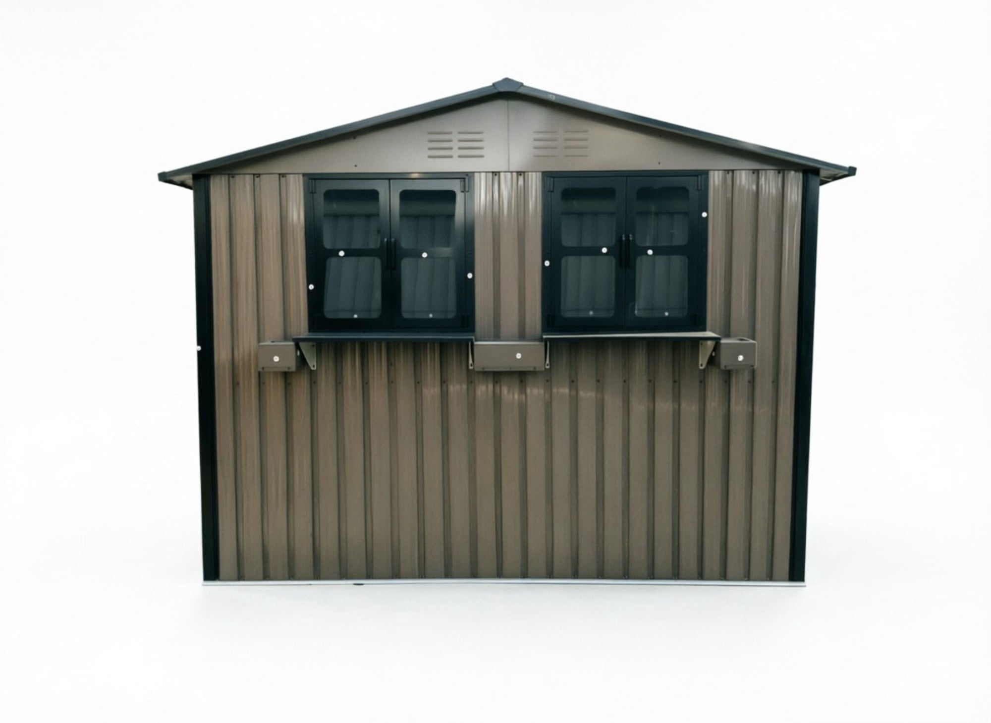 Aukfa 6x9 FT Metal Outdoor Storage Shed with Flower Rack&Lockable Doors, Waterproof Garden Tool Shed for Backyard Patio Lawn, Brown