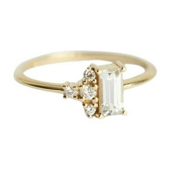 HeartsAndYou 1ct Baguette Cut Moissanite Engagement Ring for Women 18k Yellow Gold Over Silver Cluster Minimalist