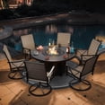 thumbnail image 6 of ALAULM 7 Piece Outdoor Conversation Sets, 6 Textilene Fabric Swivel Chairs with Metal Frame and w/48in Propane Round Fire Pit Table for Deck Garden Backyard Porch,Brown, 6 of 7