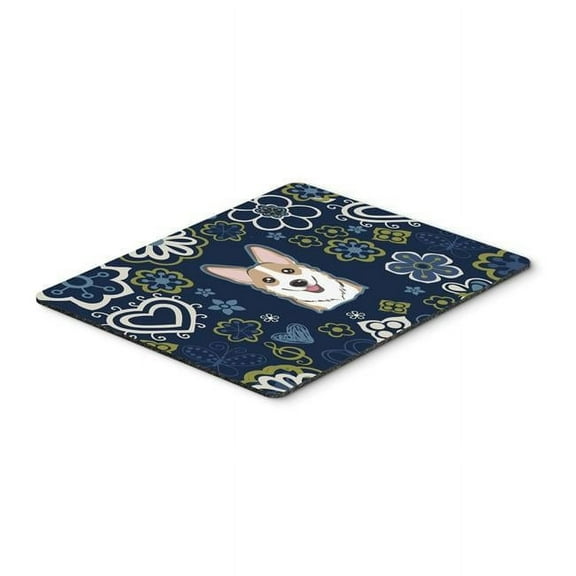 Blue Flowers Sable Corgi Mouse Pad, Hot Pad or Trivet